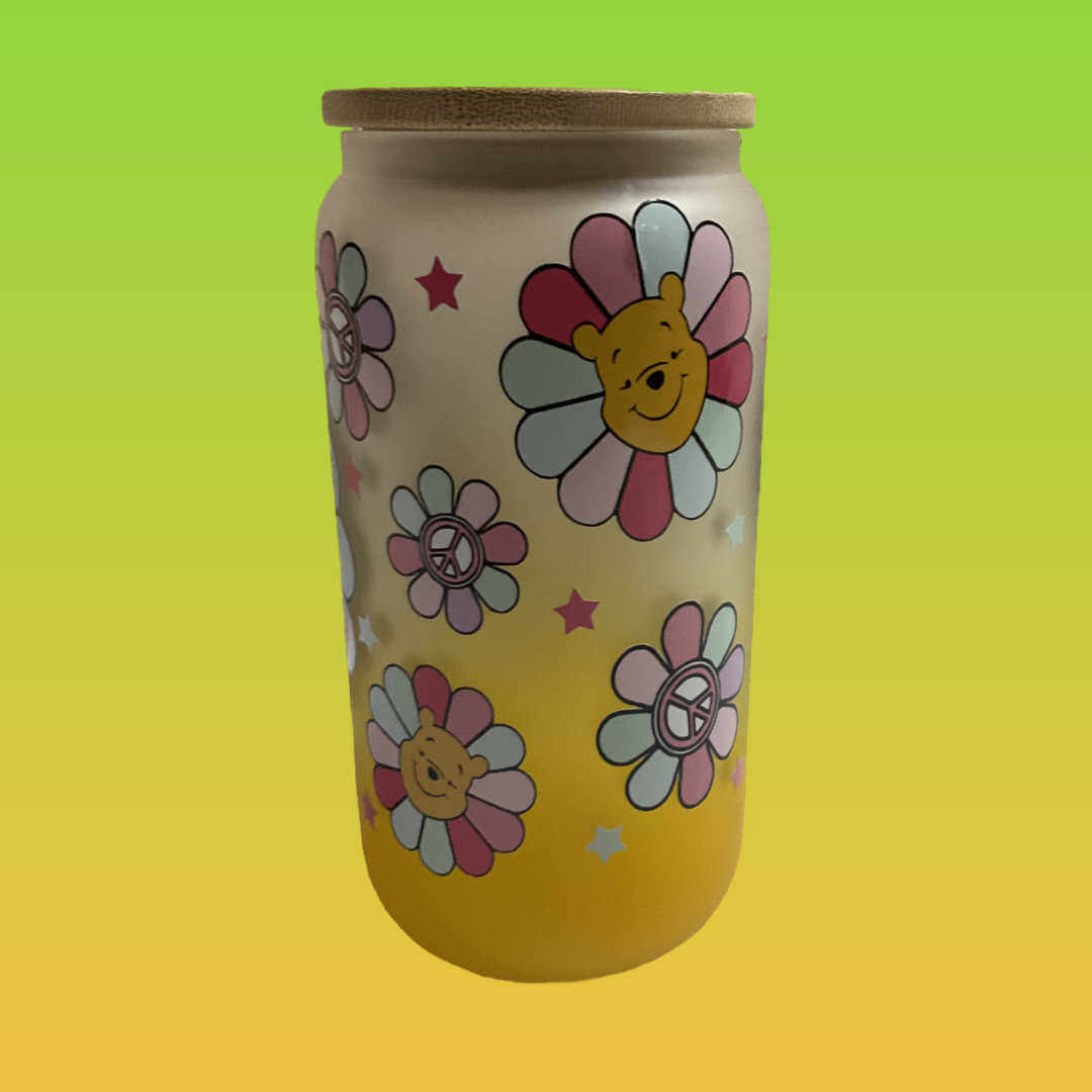 Hippie bear glass tumbler