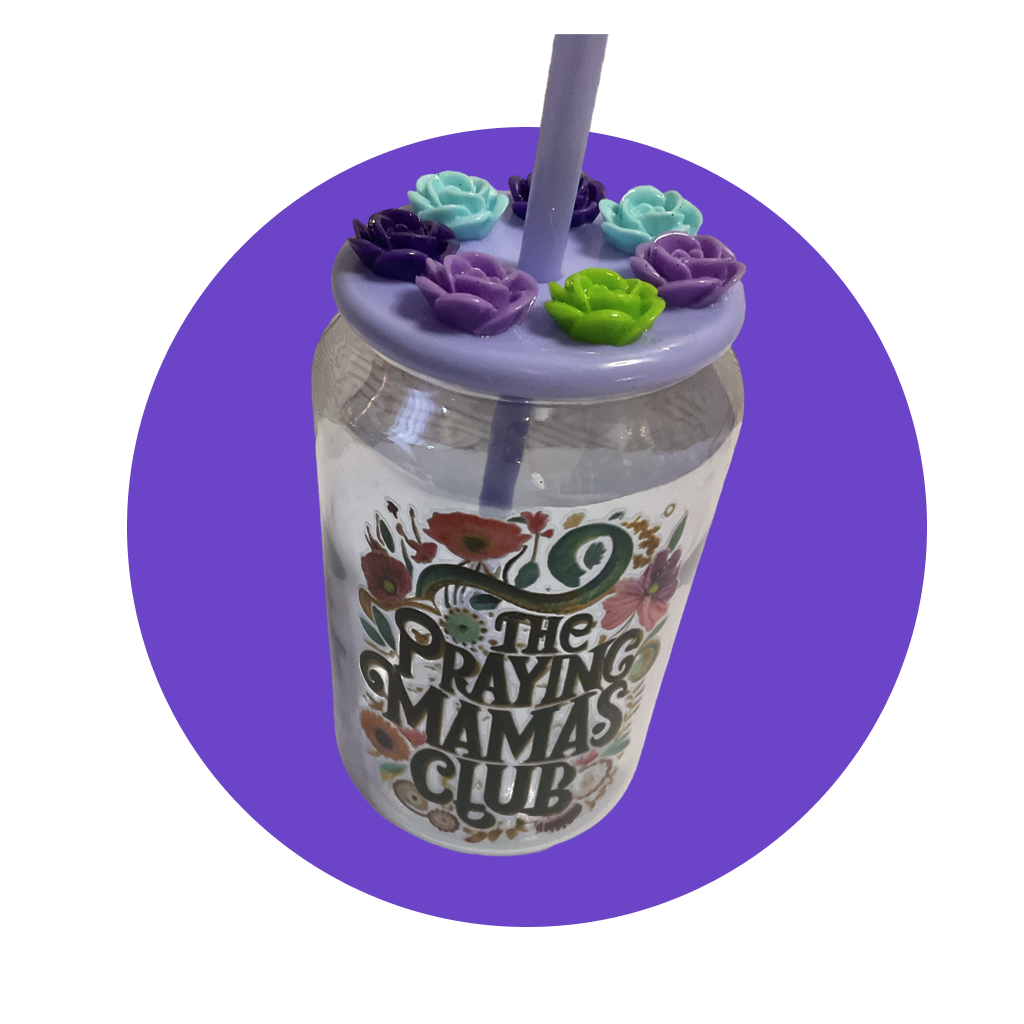 The Praying Mamas Club glass tumbler
