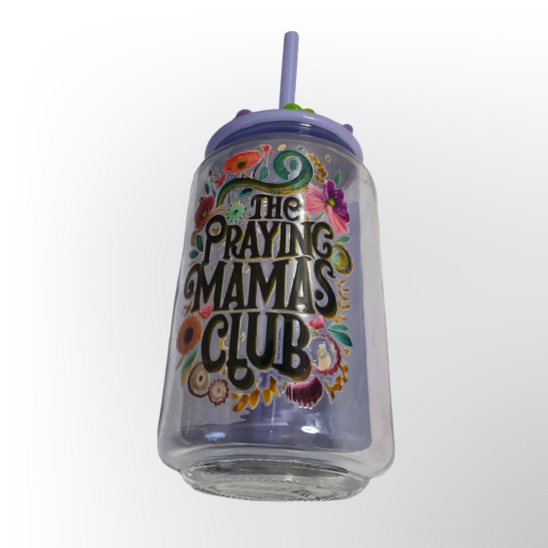 The Praying Mamas Club glass tumbler