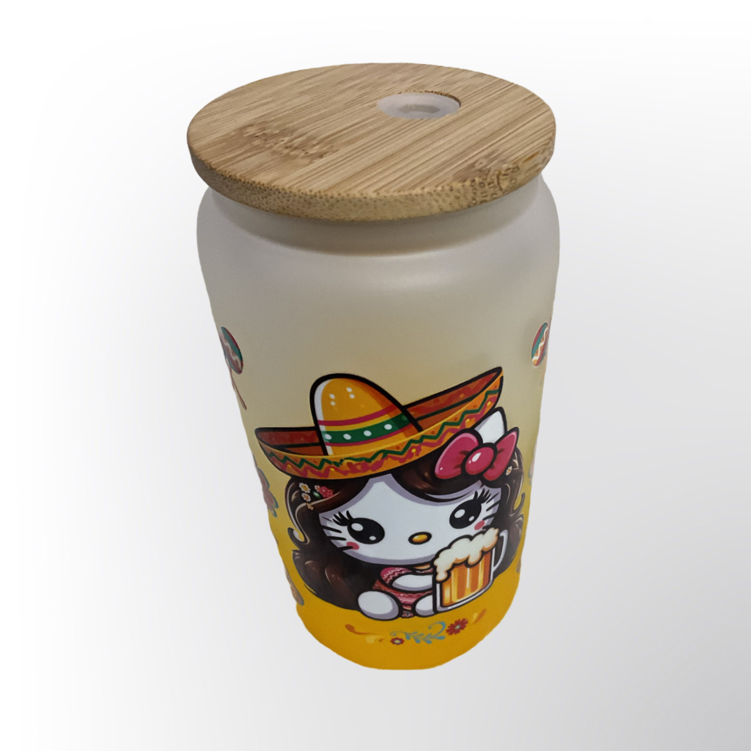 Sombrero Kitty ombré glass tumbler