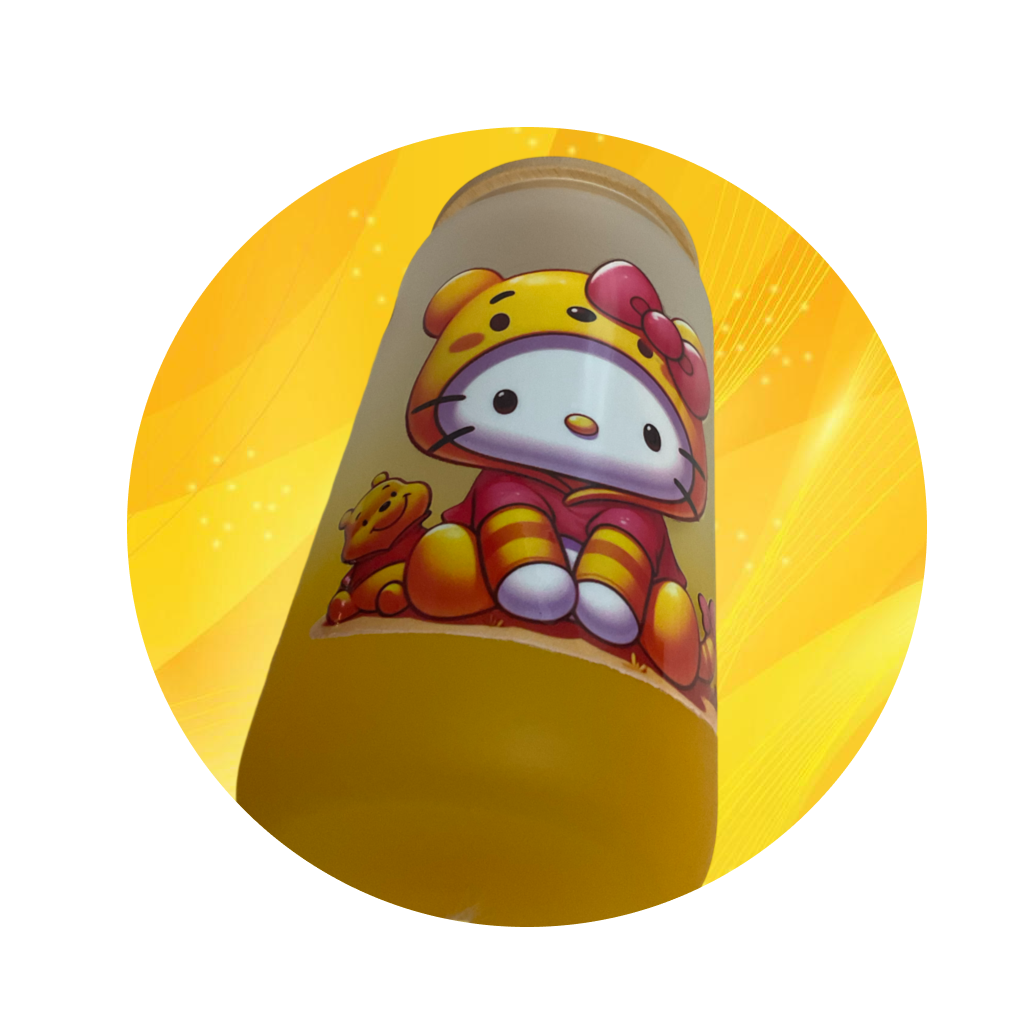 Pooh Kitty glass tumbler